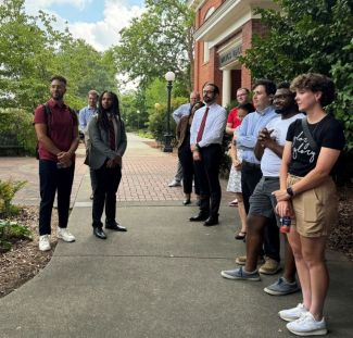 Students in front of Meigs Hall