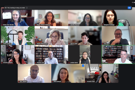 A screenshot of a zoom call with 15 people. 